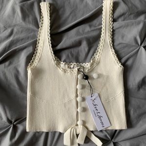 NWT White For Love and Lemons Pointelle knit cropped tank top with bow